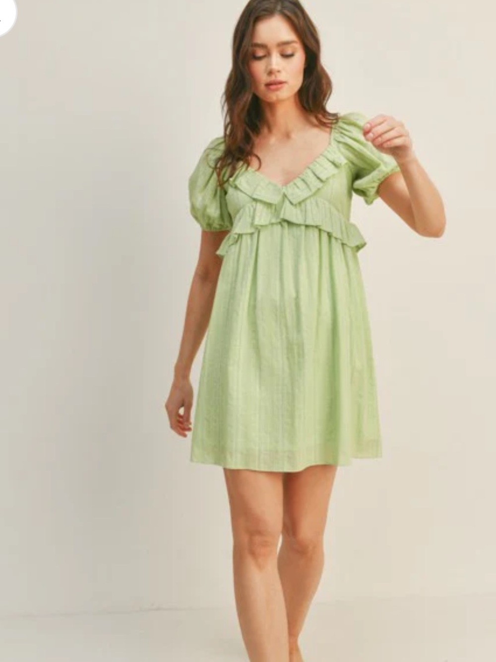 Lush Babydoll Ruffle textured puff sleeve 100% cotton mini dress size M